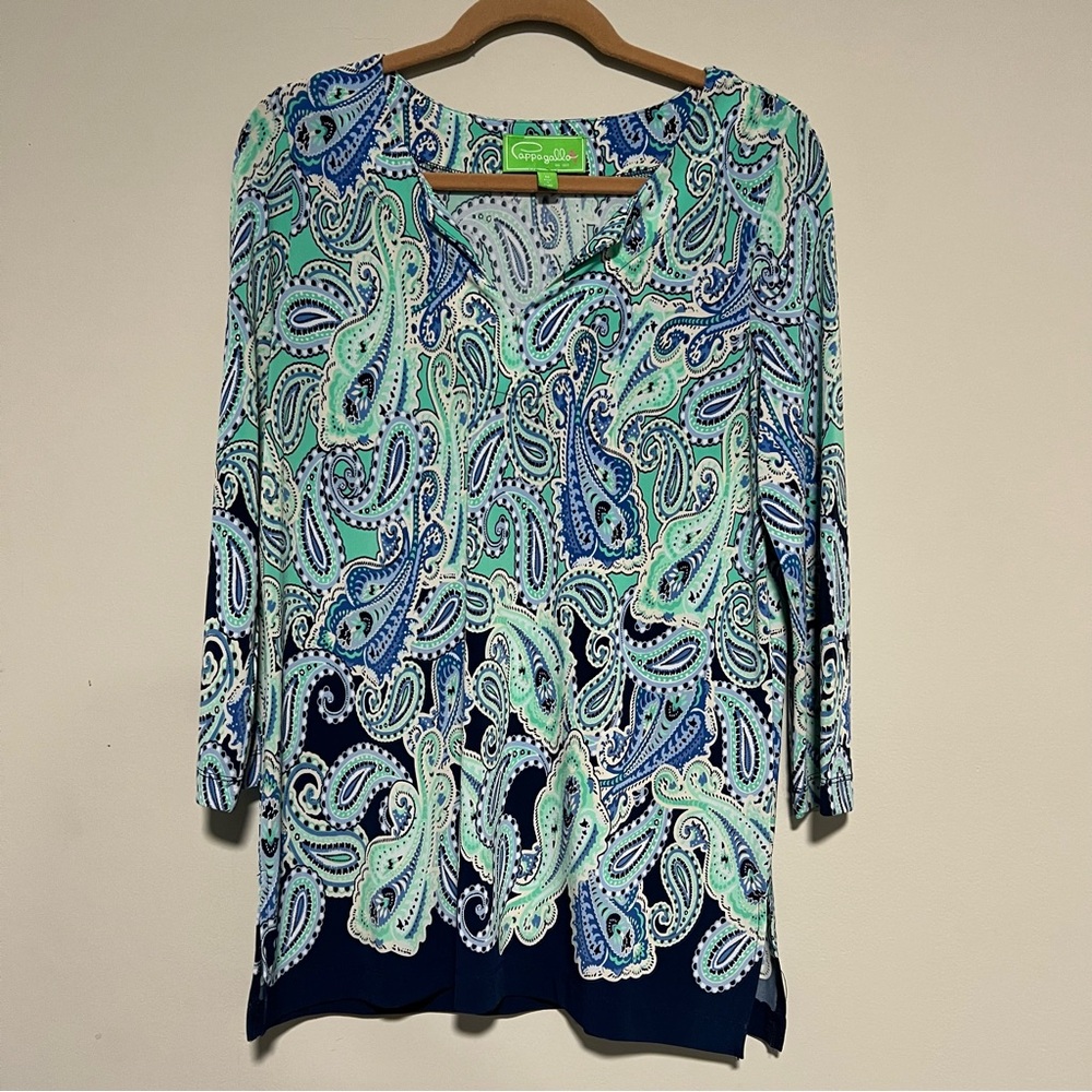 Pappagallo women’s size medium, print long sleeve multicolored tunic top